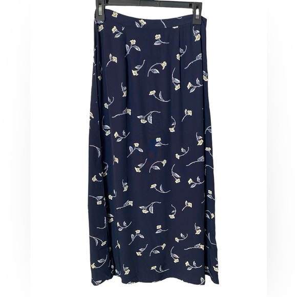 Vintage Navy Blue Floral Slim Maxi Skirt - Picture 1 of 6